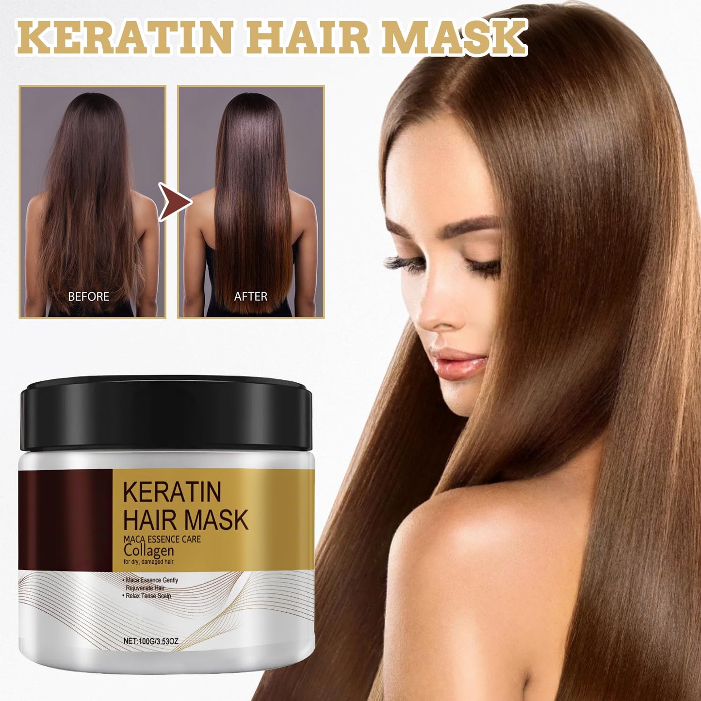 Collagen Hair Mask for Damaged Hair, Argan Oil, 100Ml, 2 Pcs, Deep Repair, Keratin Protein & Coconut Oil, for All Hair Types