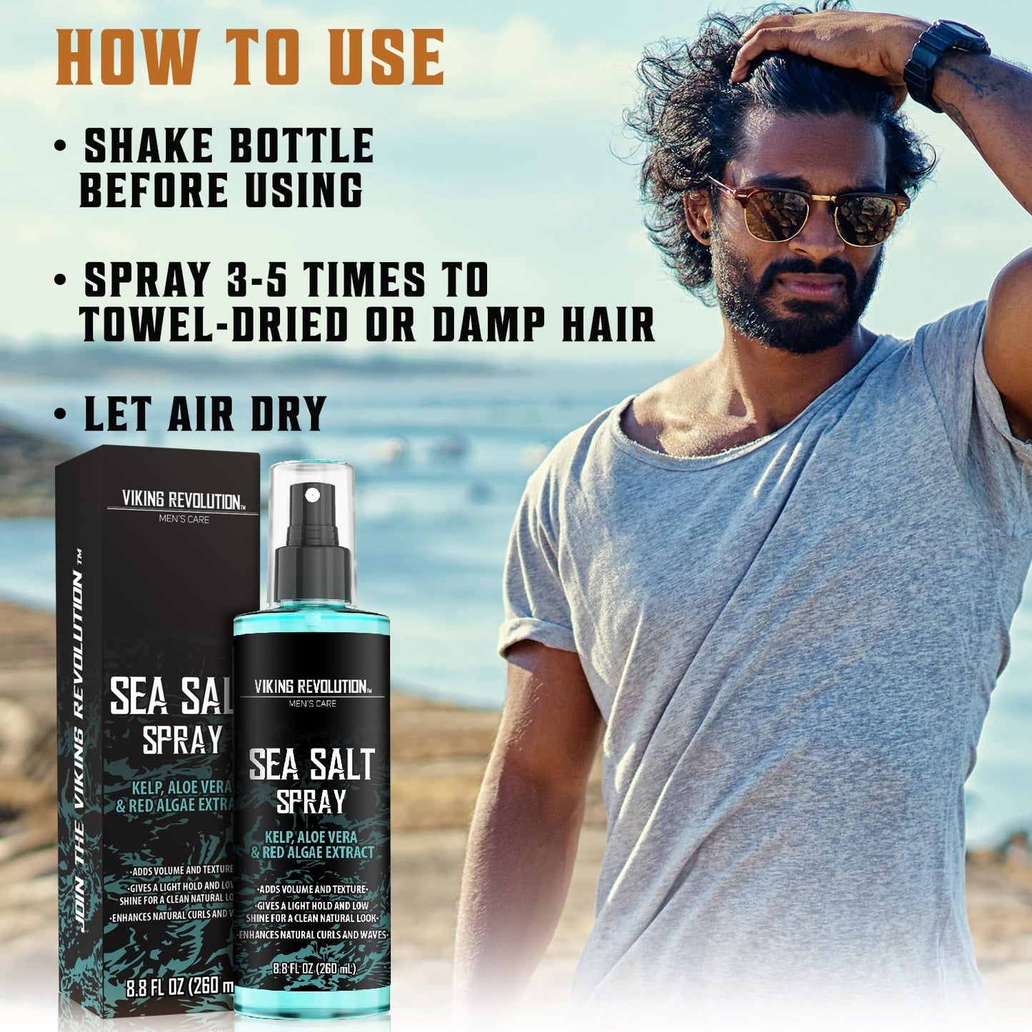 Sea Salt Spray for Hair Men - Hair Texturizing Spray with Kelp, Aloe Vera & Red