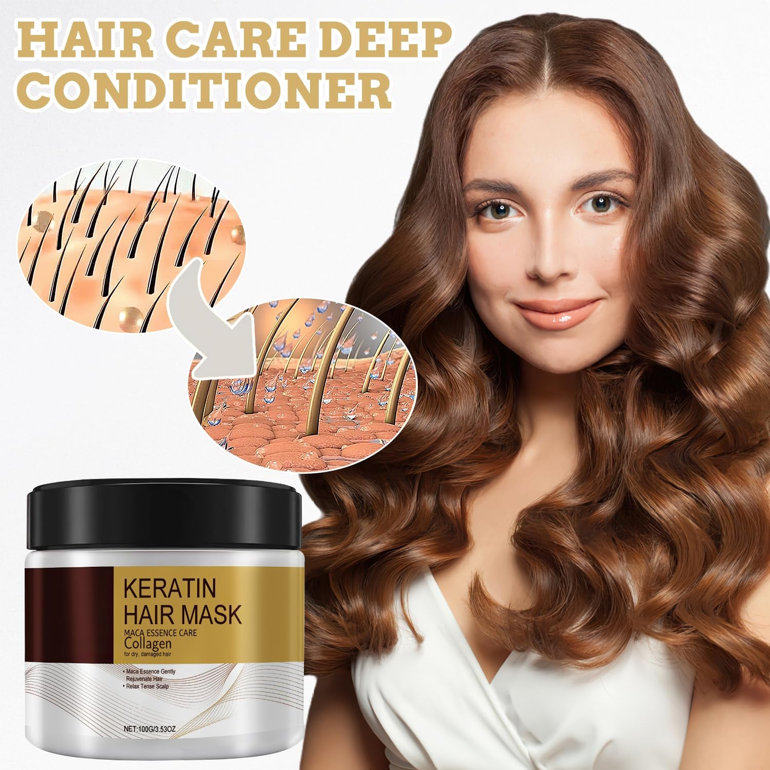 Collagen Hair Mask for Damaged Hair, Argan Oil, 100Ml, 2 Pcs, Deep Repair, Keratin Protein & Coconut Oil, for All Hair Types
